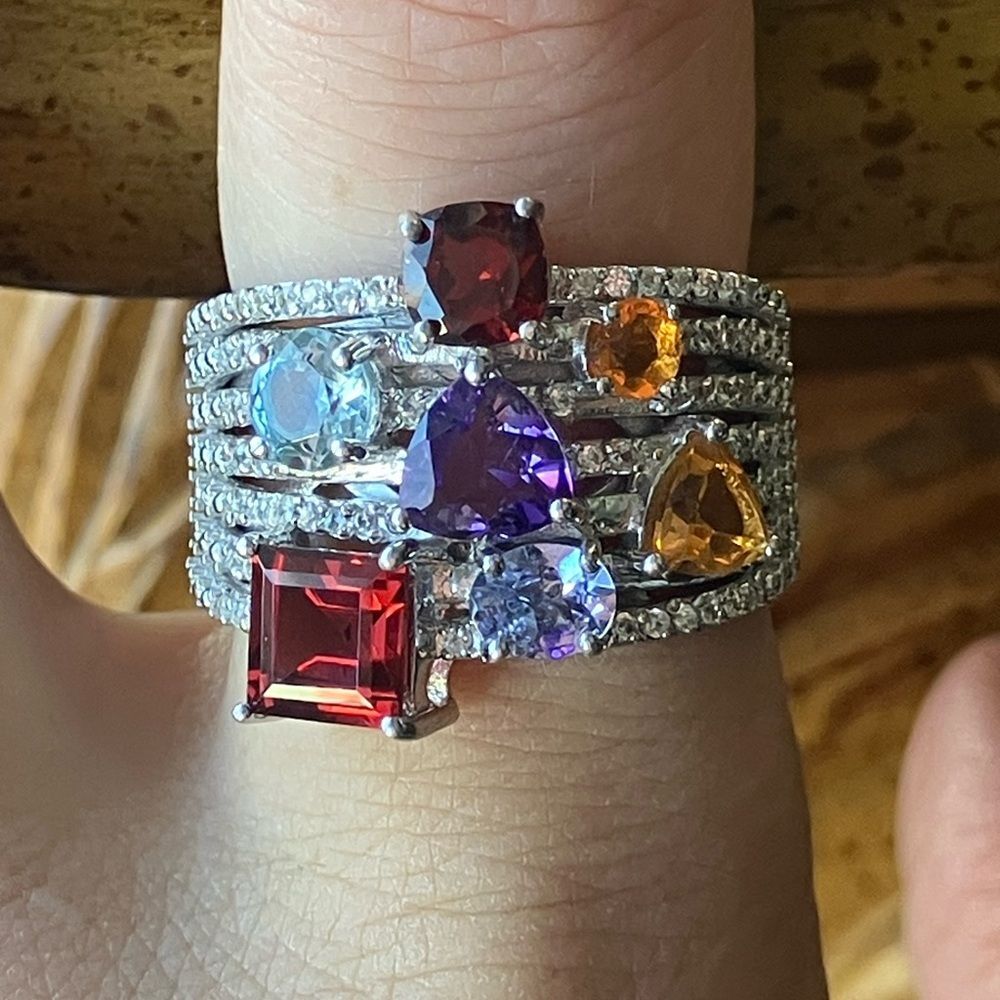 Multi Gemstone Sterling Silver Ring Size 8